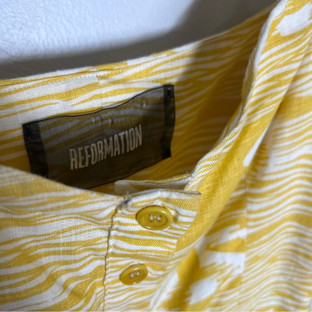 Reformation Canon Linen Midi Dress Button Front in Yellow Grain Sz 6 - Picture 5 of 7